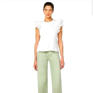 Joe’s White Eyelet Ruffle Shoulder Alexis Cotton Top Size Medium